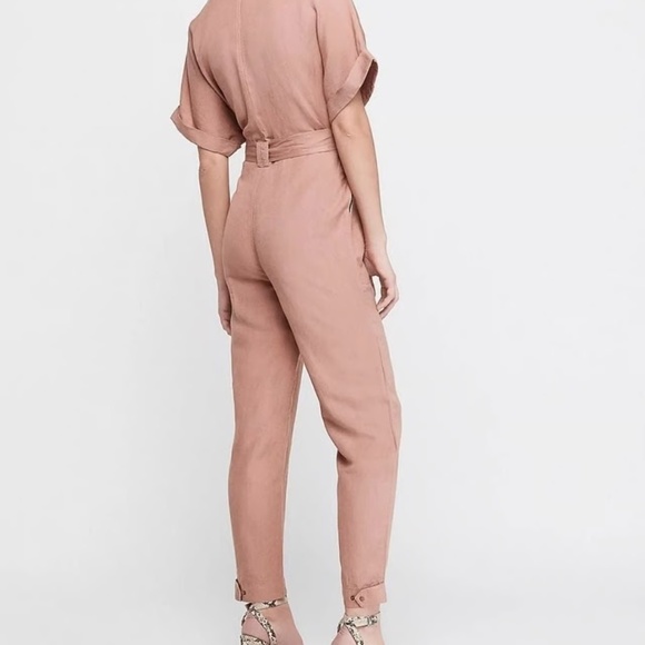 Express Pink Button Front Utility Jumpsuit - Picture 2 of 5